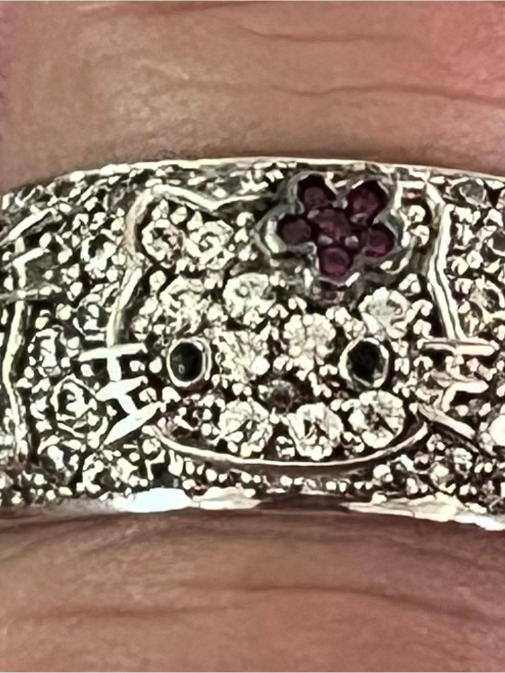 Hello Kitty 925 Sterling Silver CZ Ring with Pink Flower Accent - Picture 3 of 5